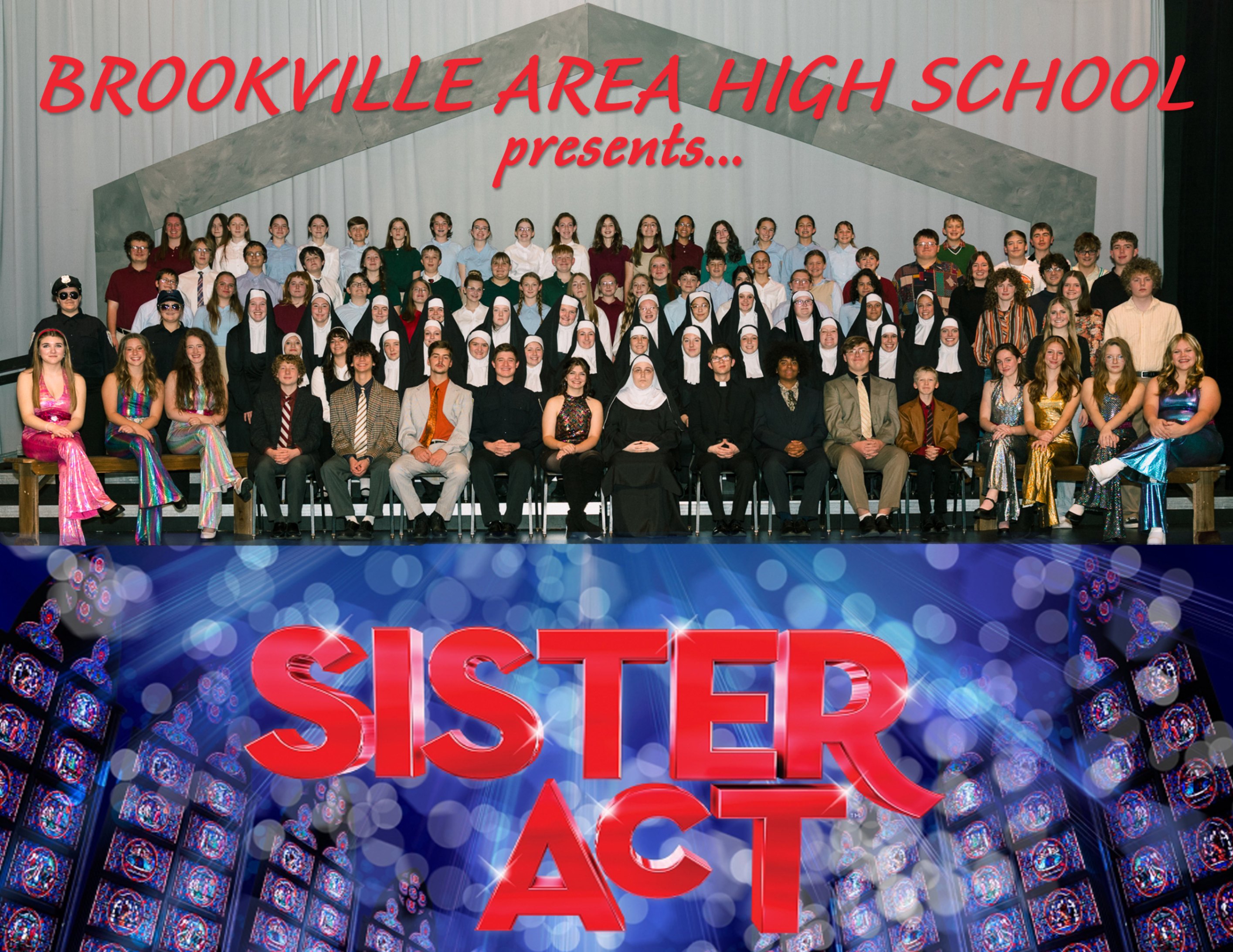 Poster for the Sister Act musical featuring the cast.